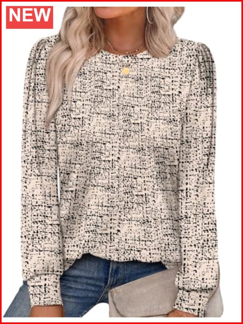 Women's Long Sleeve Tunic Top Crewneck Abstract Print Loose Fit Casual Blouse